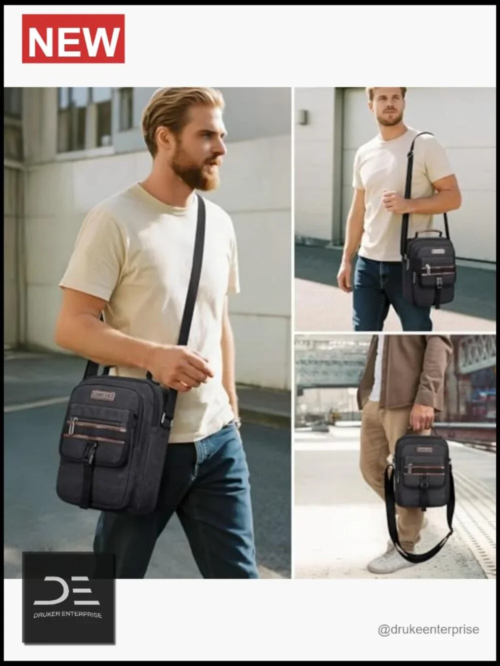 Crossbody Canvas Messenger Bag for Men Vintage Shoulder Bag Work Travel